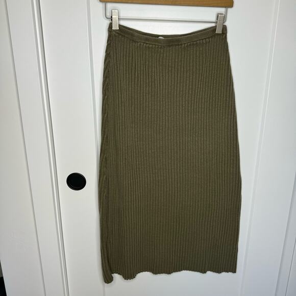 Thrills Bronte Olive Green Ribbed Knit Stretch Midi Skirt Size 10 - Picture 2 of 5